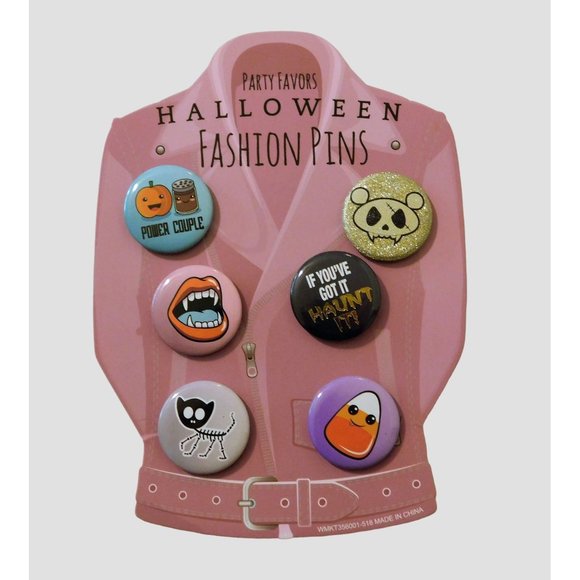 Jewelry - Halloween Fashion Pins Set of 6 Fangs Candy Corn Lapel Hat Metal 1 in Round
